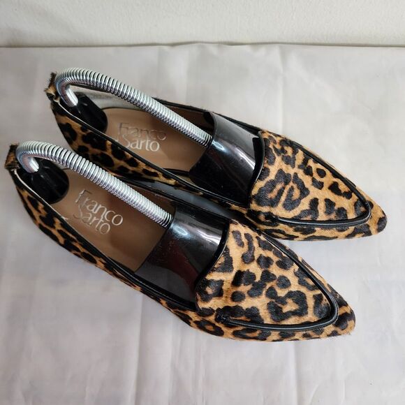 Franco Sarto Leopard Cheetah Print  Block Heel Flats Leather Size 8M Calf Hair - Picture 3 of 14